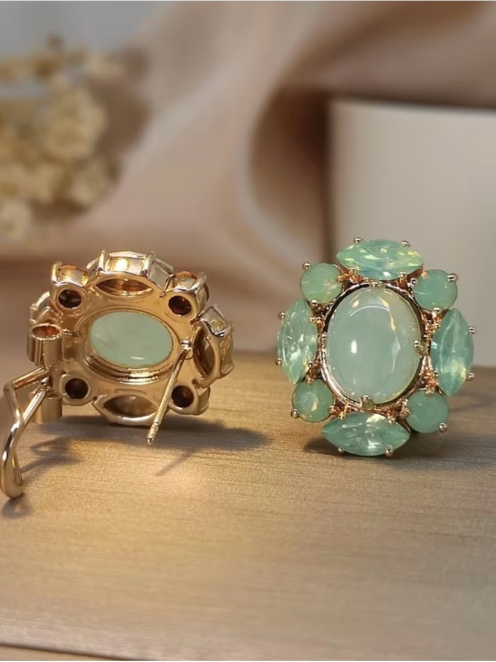 Gold-Plated Mint Green Cluster Stud Earrings